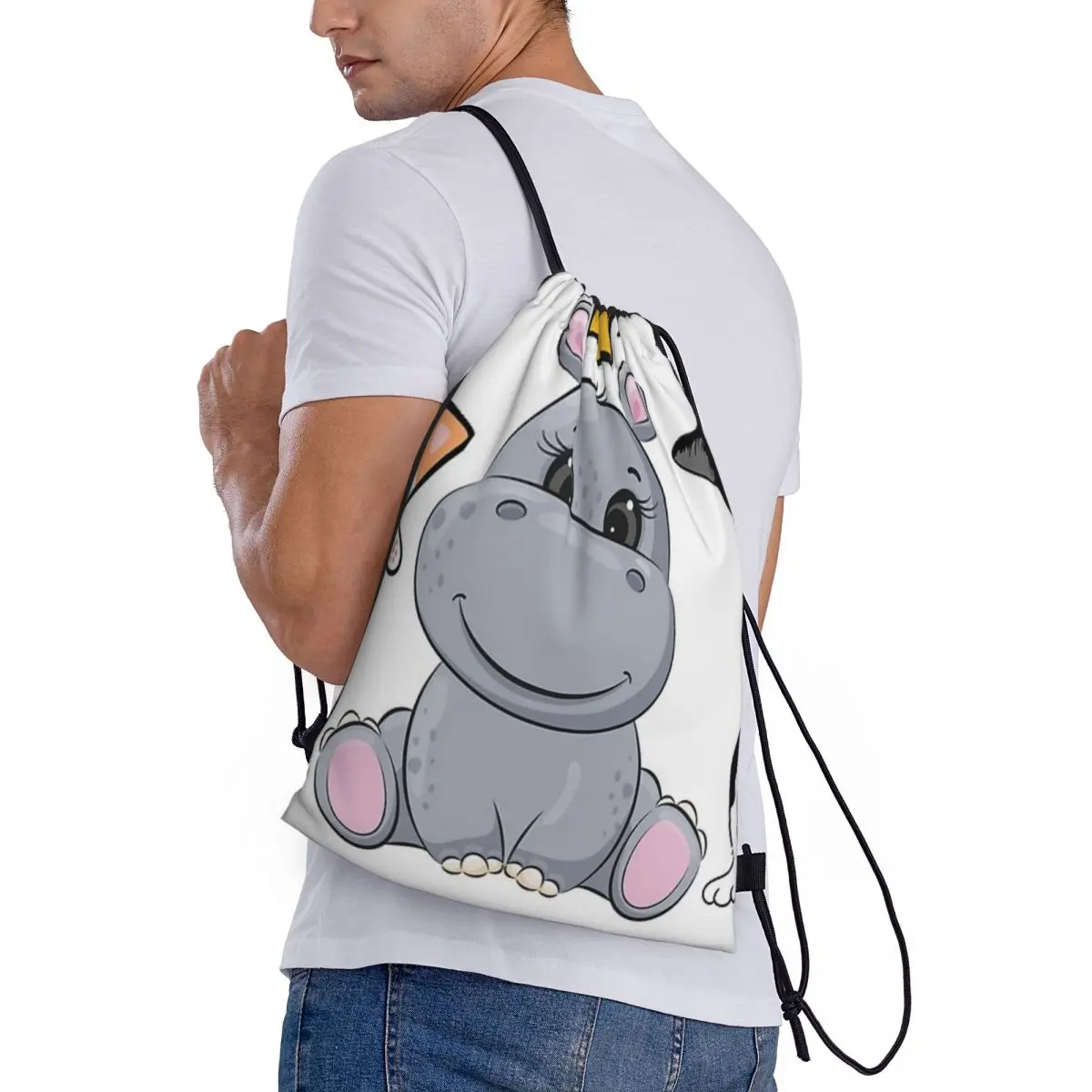 Sac à Dos de Voyage avec Logo Personnalisé, Accessoire de Rangement Mignon, Hippopotame et Chatons, Idéal pour l'École et les Étudiants ꦫ