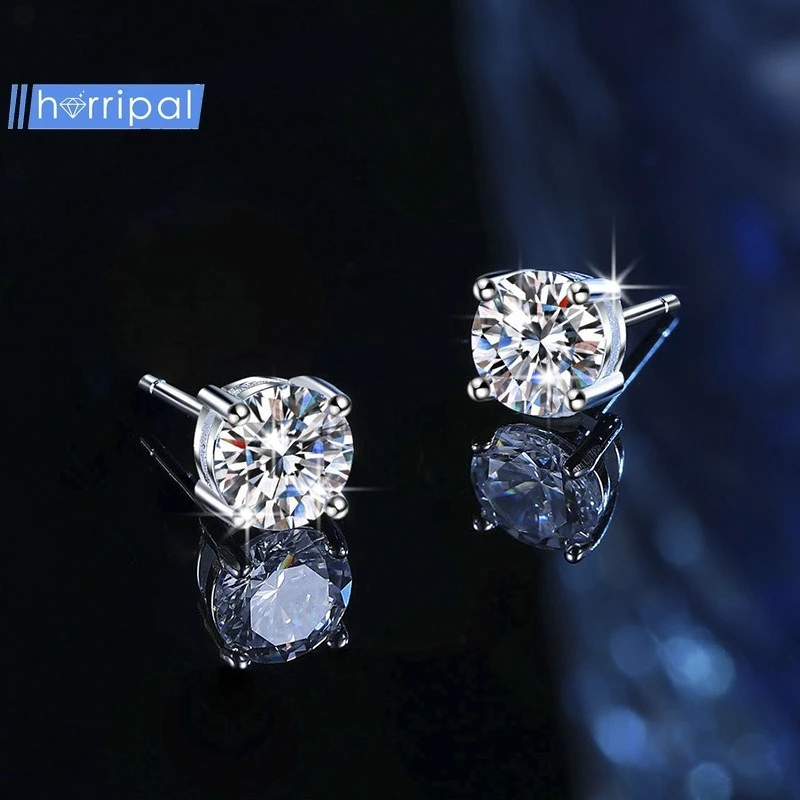 

1pair 925 Sterling Silver Classic Four-prong Moissanite Stud Earrings Simple Style Versatile Women's Earrings