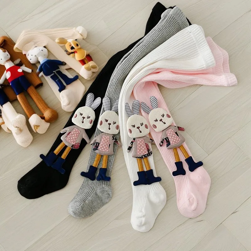 1 Pair of Children Leggings with Side Radish and Rabbits, Fashion Soft Non-Slip Cute Pantyhose for 0-12 Years Kids and Baby Girls