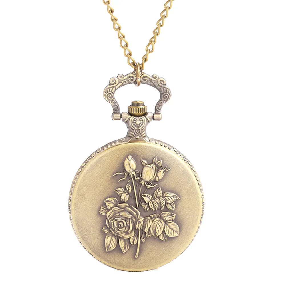 Винтажное ожерелье с розой, кварцевые карманные часы, креативный практичный дизайн, легко носить с собой, просмотрщик времени, кварцевые карманные часы