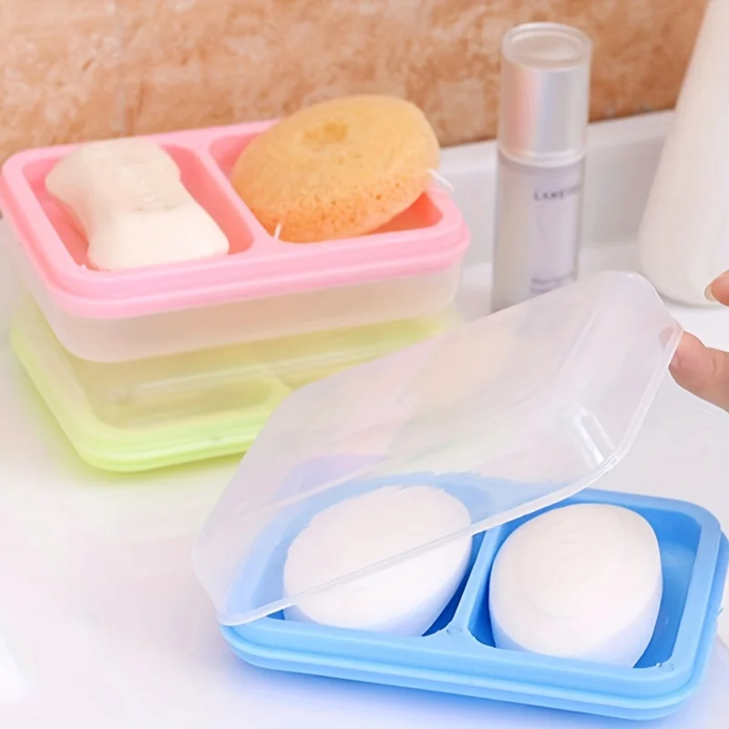 1 portasapone con scarico a doppio scomparto-questo portasapone in plastica con coperchio mantiene il sapone pulito e organizzato