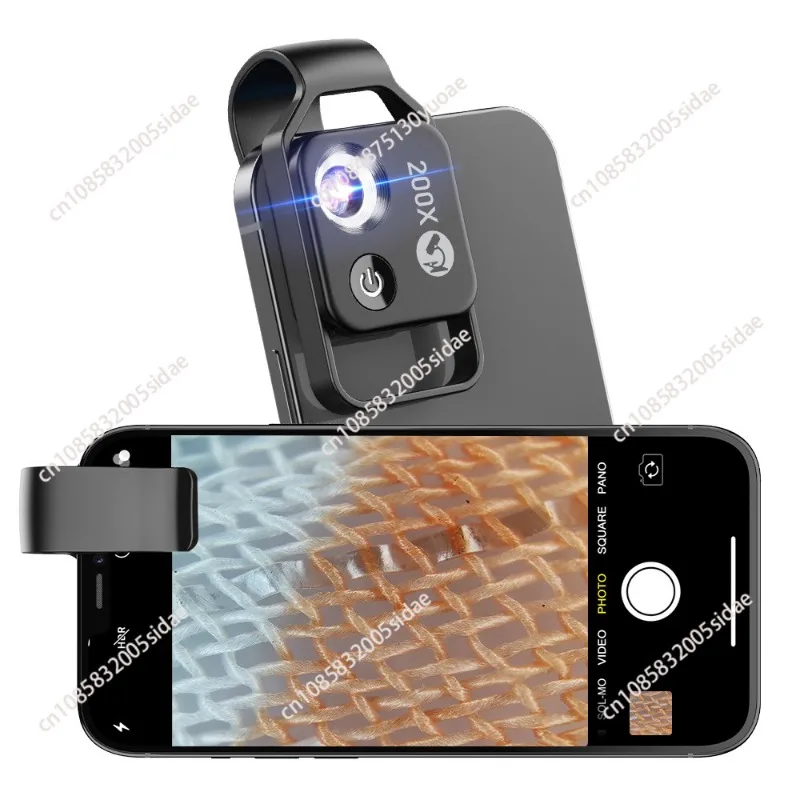 200X Mobile Phone Microscope Micro-Lens Universal Clip LED Light Pocket Mini Magnifying Glass Microscopes Black