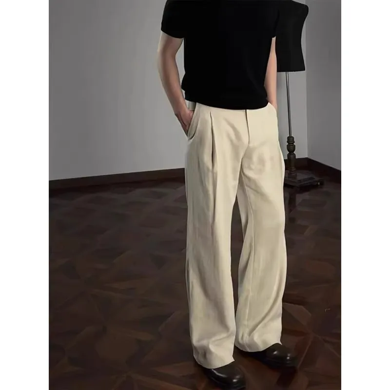 

Мужские широкие костюмные брюки, драпированные, высококачественные, прямые повседневные брюки, однотонные, простые, универсальные, модные, удобные