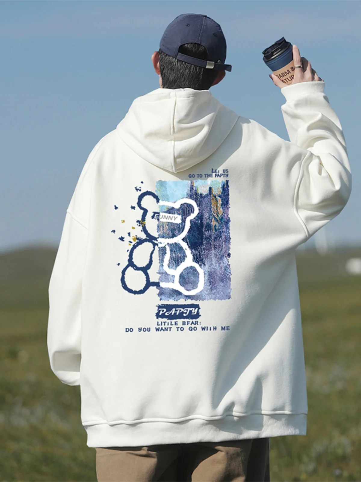 

Bear Print Hoodie Men's Spring Autumn Oversize Loose Couple Casual Faion Anti-Wrinkle Deformation Youth ular Streetwear