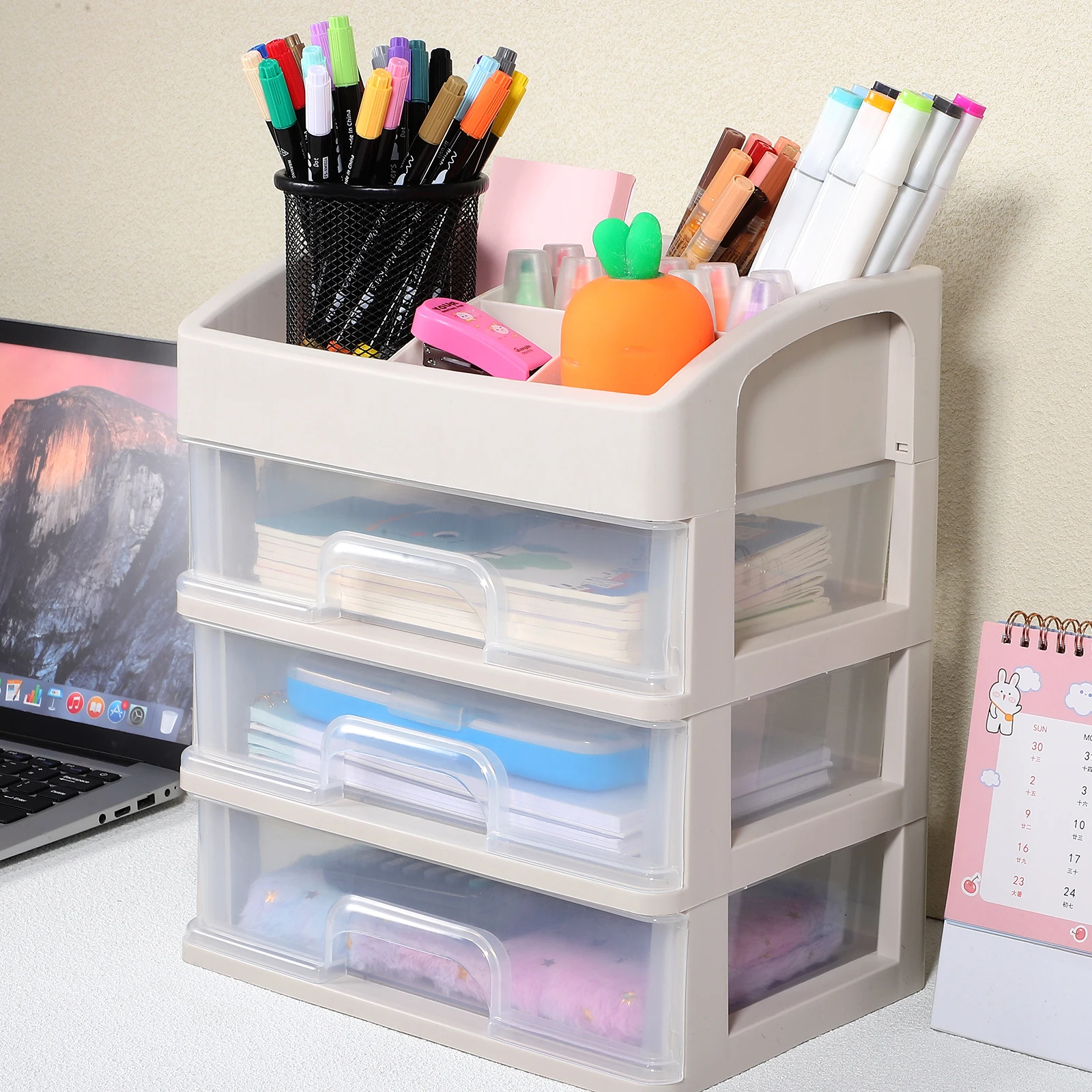 Desktop Storage Box Transparent 3 Layers Small Size Desk ganizer Drawer Type Plastic Stationery Jewelry Makeup Holder Large