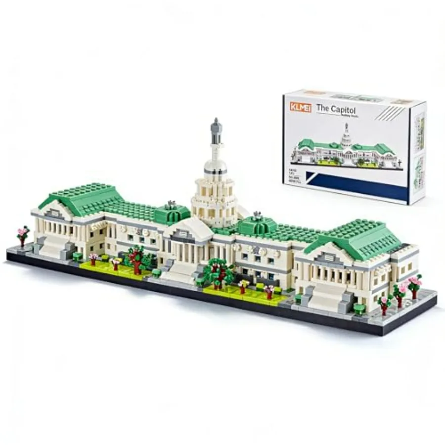 

United States Capitol Building Set for Adults: Architecture Model Kit, ABS Plastic, Gray-White, 3630 PCS with Display Stand