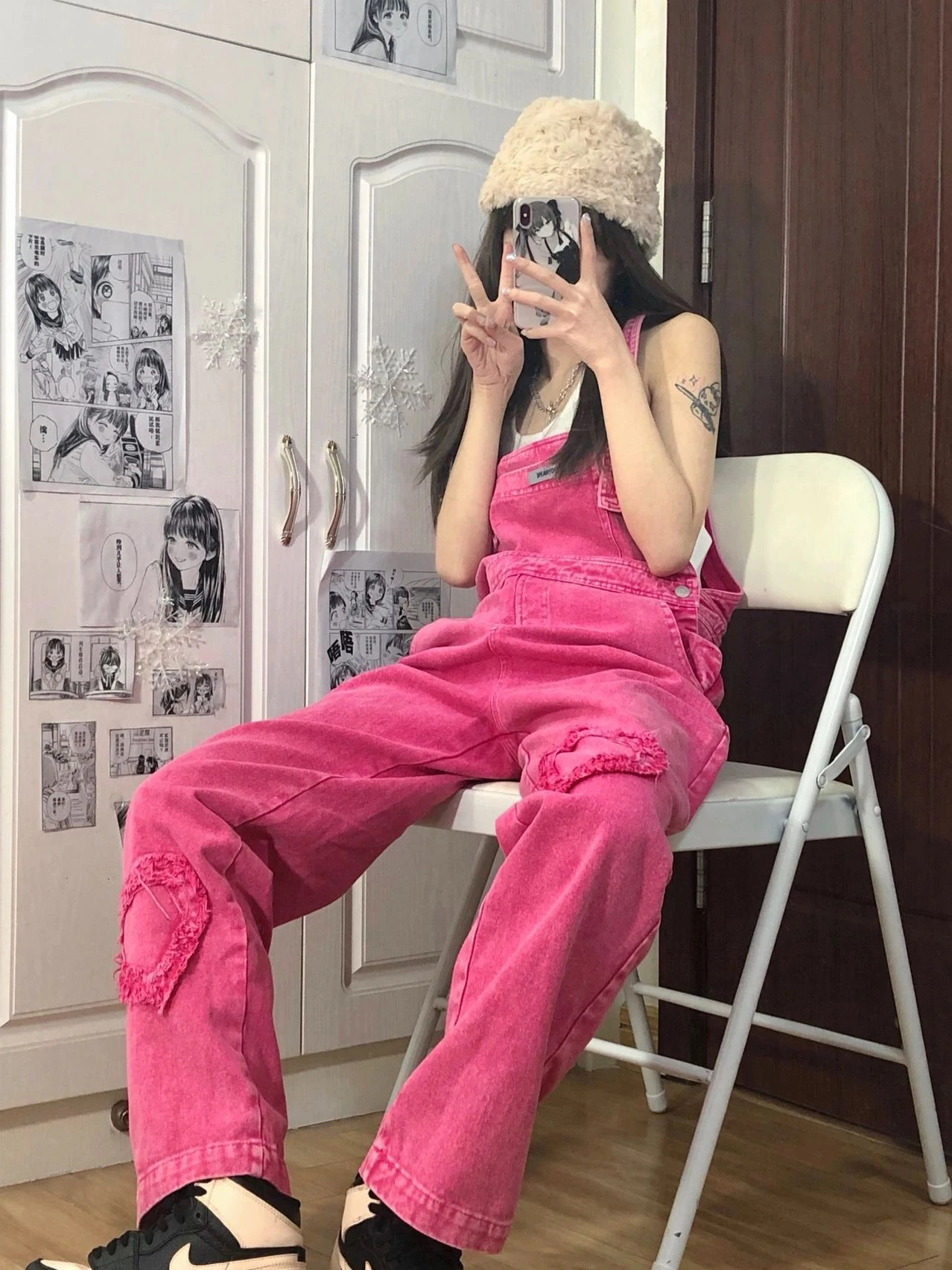 Pink Strap Jeans Women's Summer 2023 New Loose Retro Slim Straight Trousers Wide-Leg Long Trousers rompers womens jumpsuit