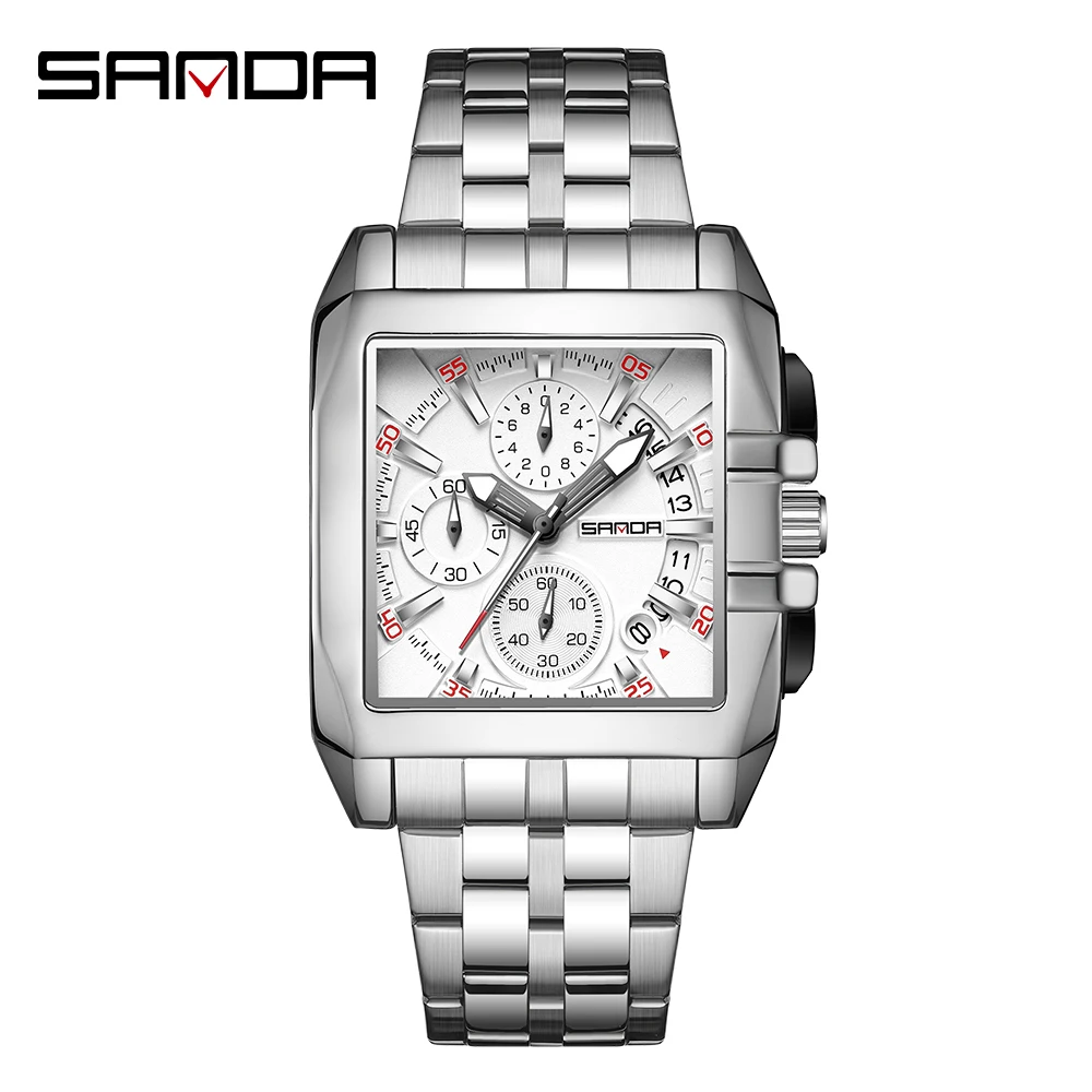 SANDA 5302 innovate Fashion trend Quartz Wristwatch Waterproof Square Dial Design Date Fluorescence gentleman Watch