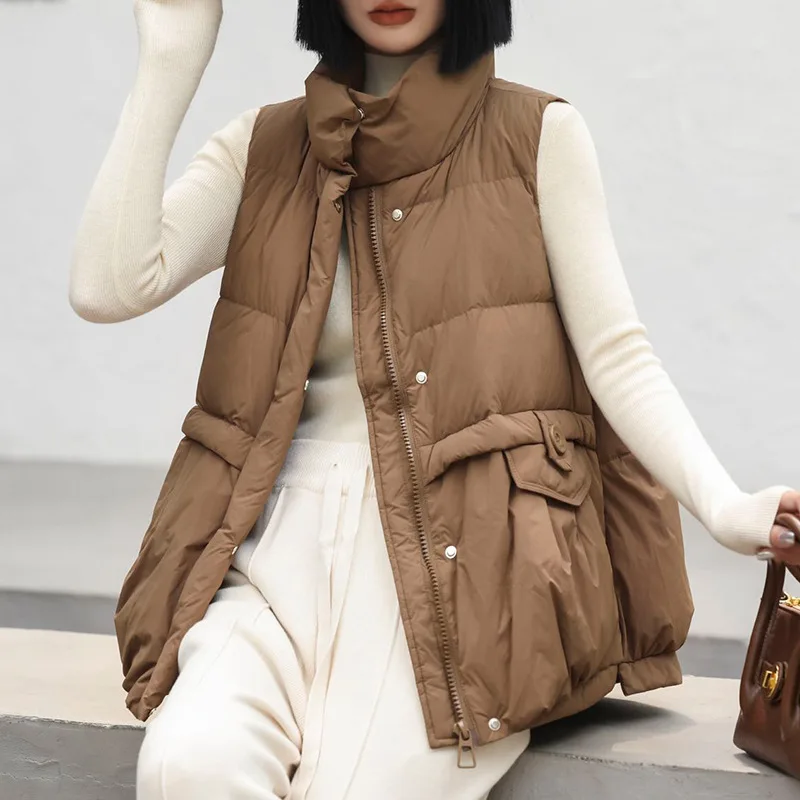 Winter Sleeveless Waistcoat Coat Women's Down Jacket Loose Stand-up Collar Warm Waistcoat 2024 New Temperament Leisure Parkas