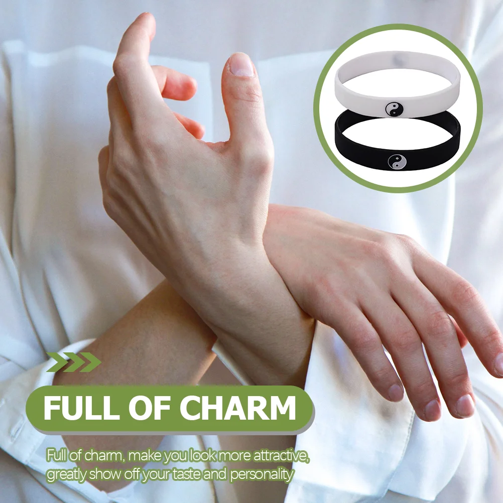 2 Pcs Tai Chi Bracelet Yin Yang Wristbands Women Silicone Energy Rubber Bracelets Silica Gel Miss