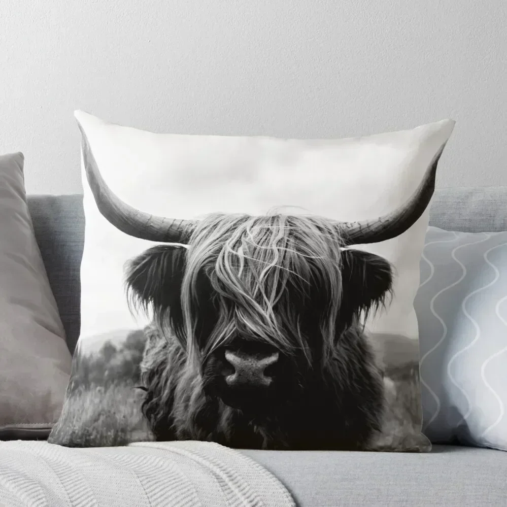 

Scottish Highland Cattle - Black and White Animal Photography Throw Pillow christmas supplies Sofa Cushion Cover pillow