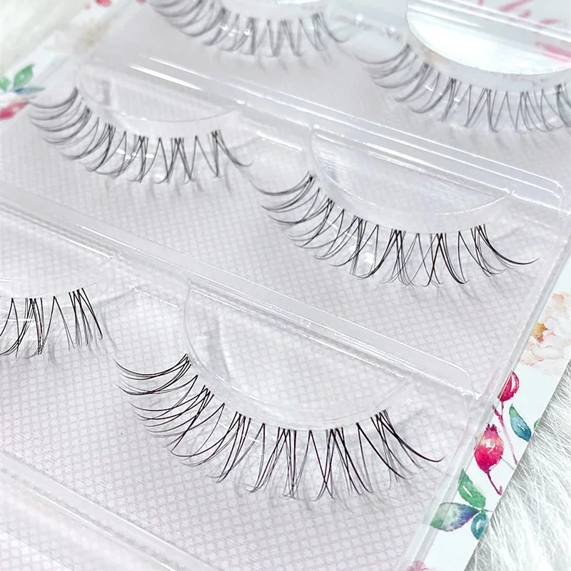 NEW 3pair 4D Mink Lashes Natural Short Long Invisible Thin Band Fake Lashes Curl Soft Eyelashes Extension Beauty