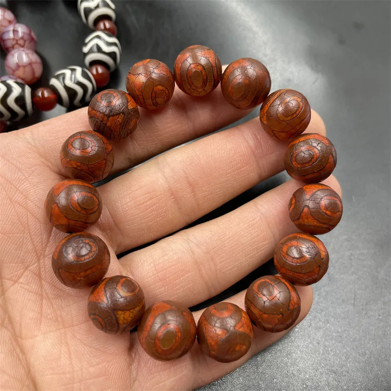 Tibetan Retro Three-Eye Sky Beads Agate Bracelet Dalo Black and White Vase Bracelet Water Ripple Phoenix Blood Dragon Scale Brac