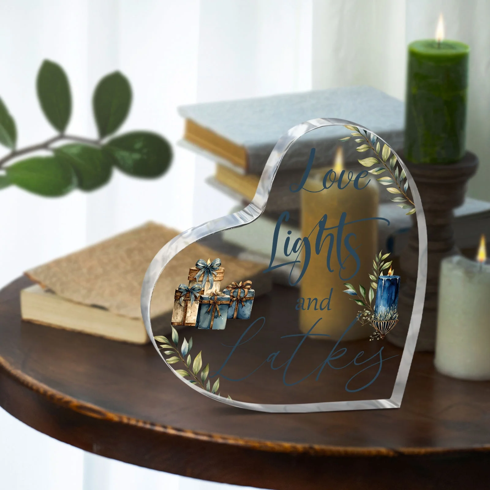 CIFBUY Acrylic Heart Desktop Decor Star Menorah Sign For Home Party Gift For Family Friends