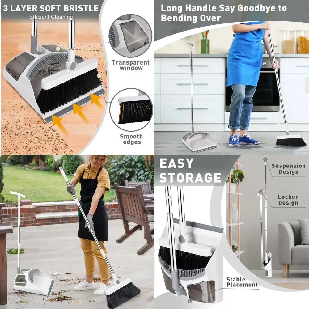 

54 Long Handle Broom and Dustpan Set - Lightweight, Rotating, Easy Floor Cleaning for Home, Kitchen, Office