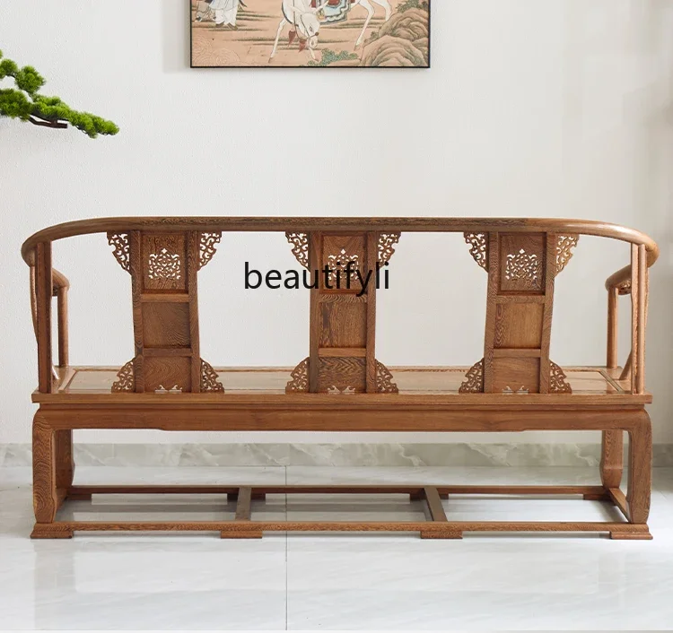 Mahogany sofa three-seat armchair crown living room sofa Chinese solid wood  winter and summer dual-purpose sofa bench