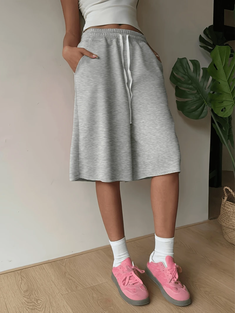 

High Waisted Drawstring Wide Leg Cropped Shorts for Summer Thin and Loose Casual Sports Shorts