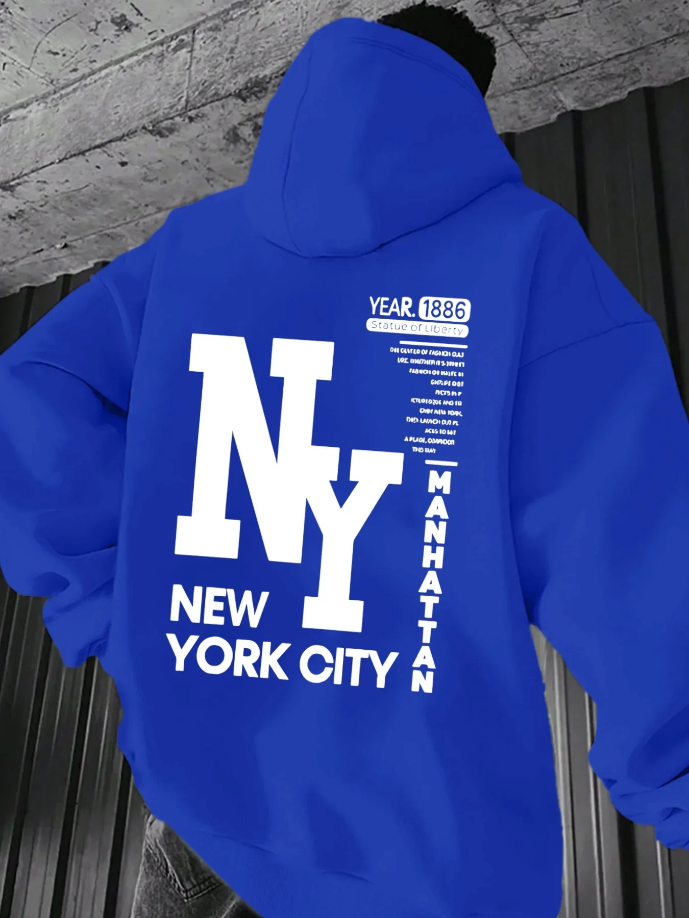Large Block NY Letter New York City 1886 Back Print Pullover Hoodie Manhattan Vintage Text Street Oversize Sweatshirt