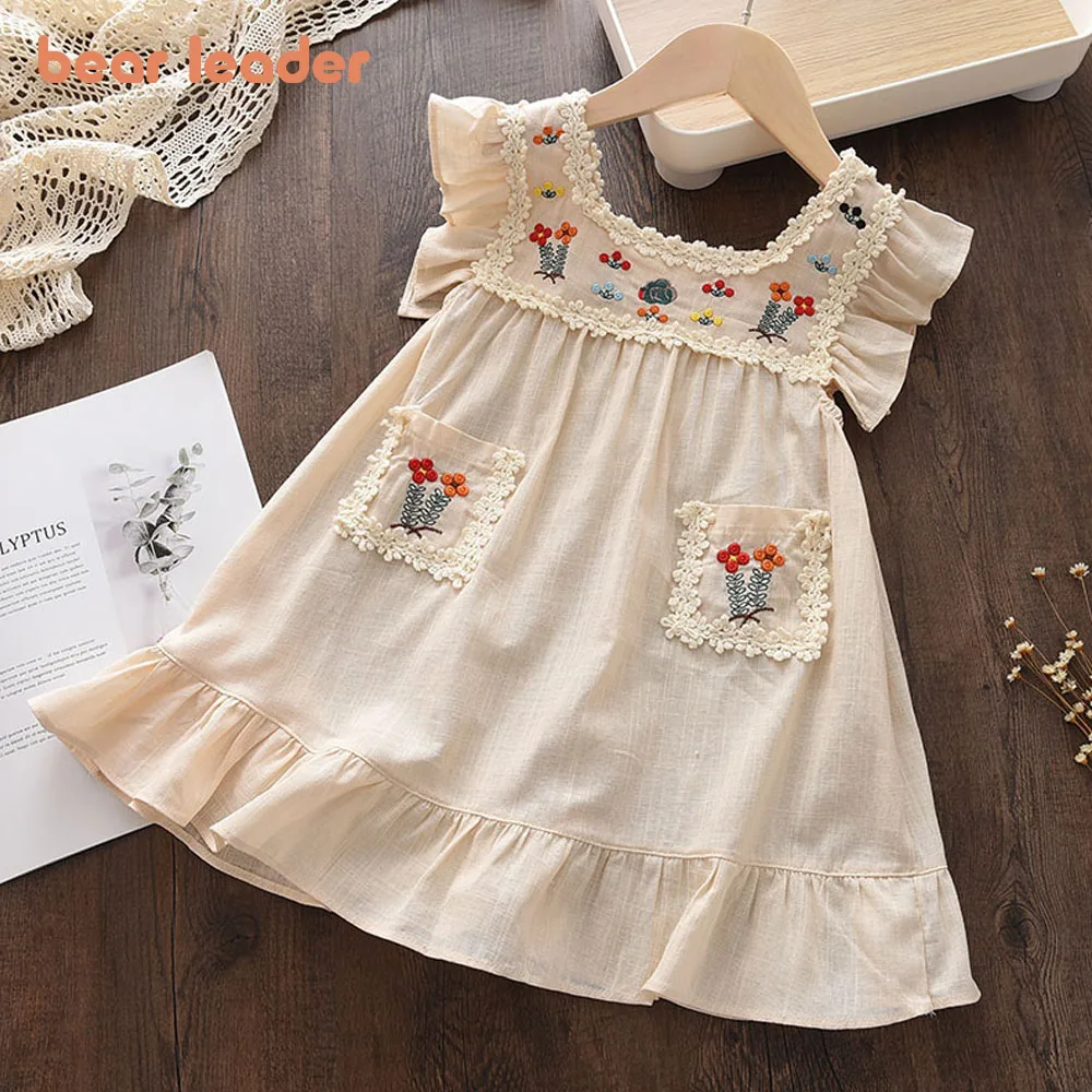 Bear Leader Girls Casual Dresses 2022 New Summer Kids Baby Flowers Print Costumes Floral Party Birthday Princess Vestidos 2-6Y