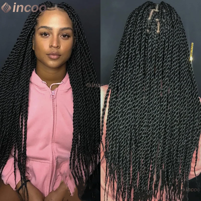 

Синтетические сенегальские крученые плетеные парики, полные парики спереди, парики для чернокожих женщин, плетение без узлов, парик с волосами ребенка