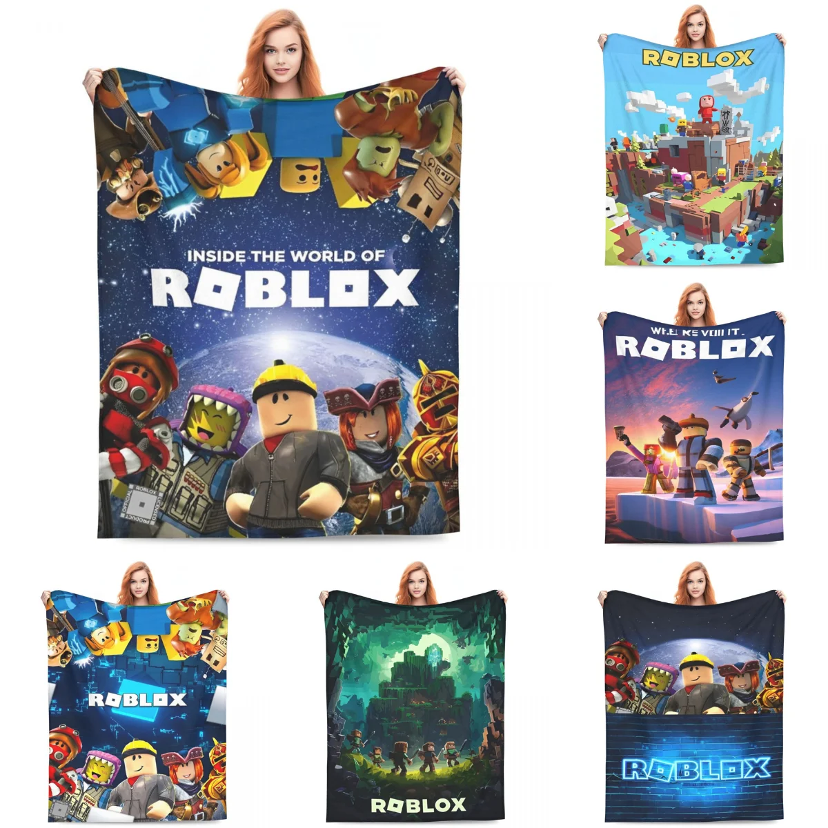 R-Robloxes Game Blankets Warm Soft Print Plush Bedding Throws For Couch Bed Camping Flannel Bedspread Bed Cover