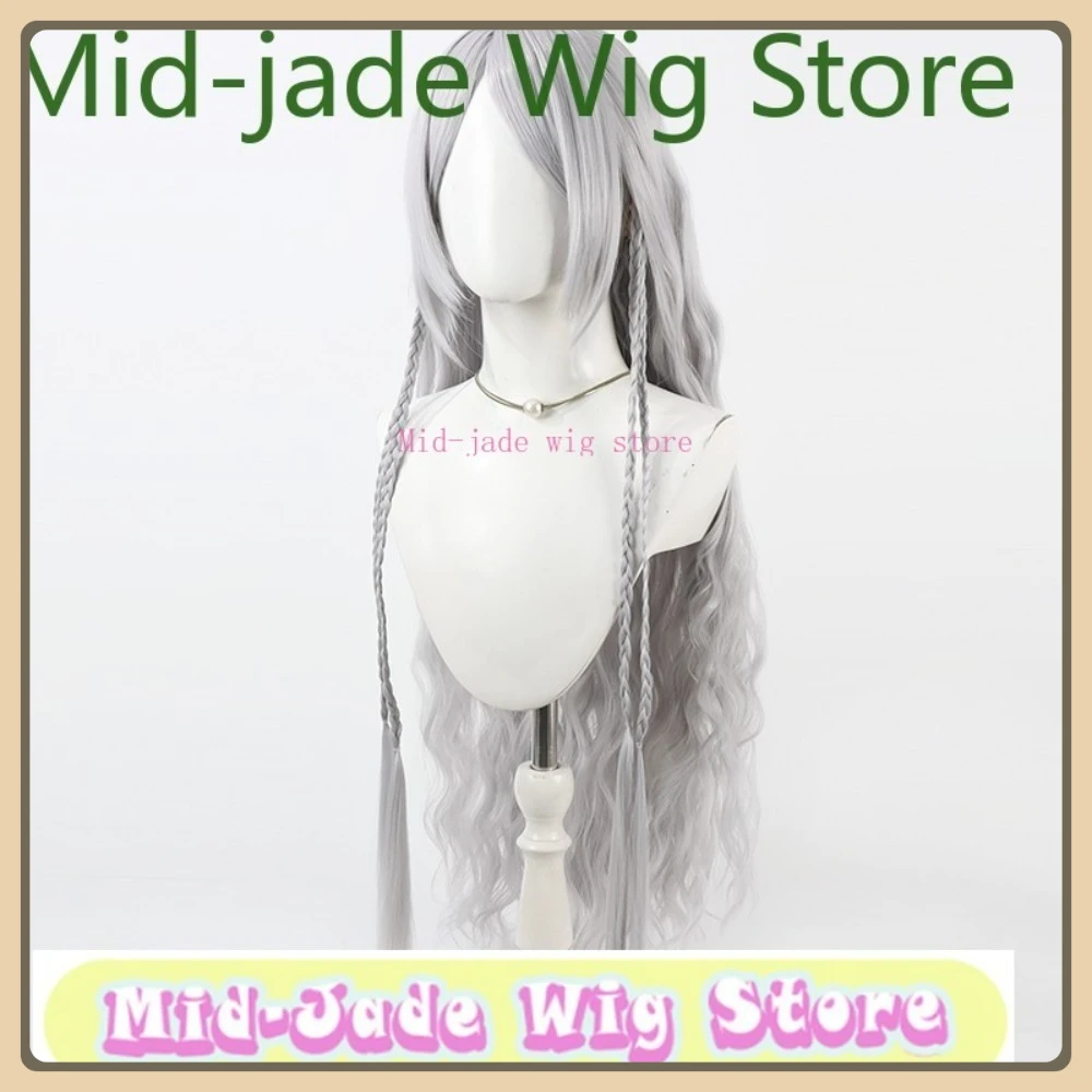 Peluca de jade medio, pelo largo y rizado, peluca de Cosplay, juego de Anime de Halloween, accesorios de ropa de pelo sintético
