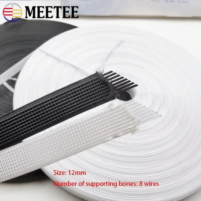 45Yards Meetee 6-15mm Plastic Boning Black White for Bras DIY Corset Wedding Dress Making Sewing Accessories Bone Support Tape