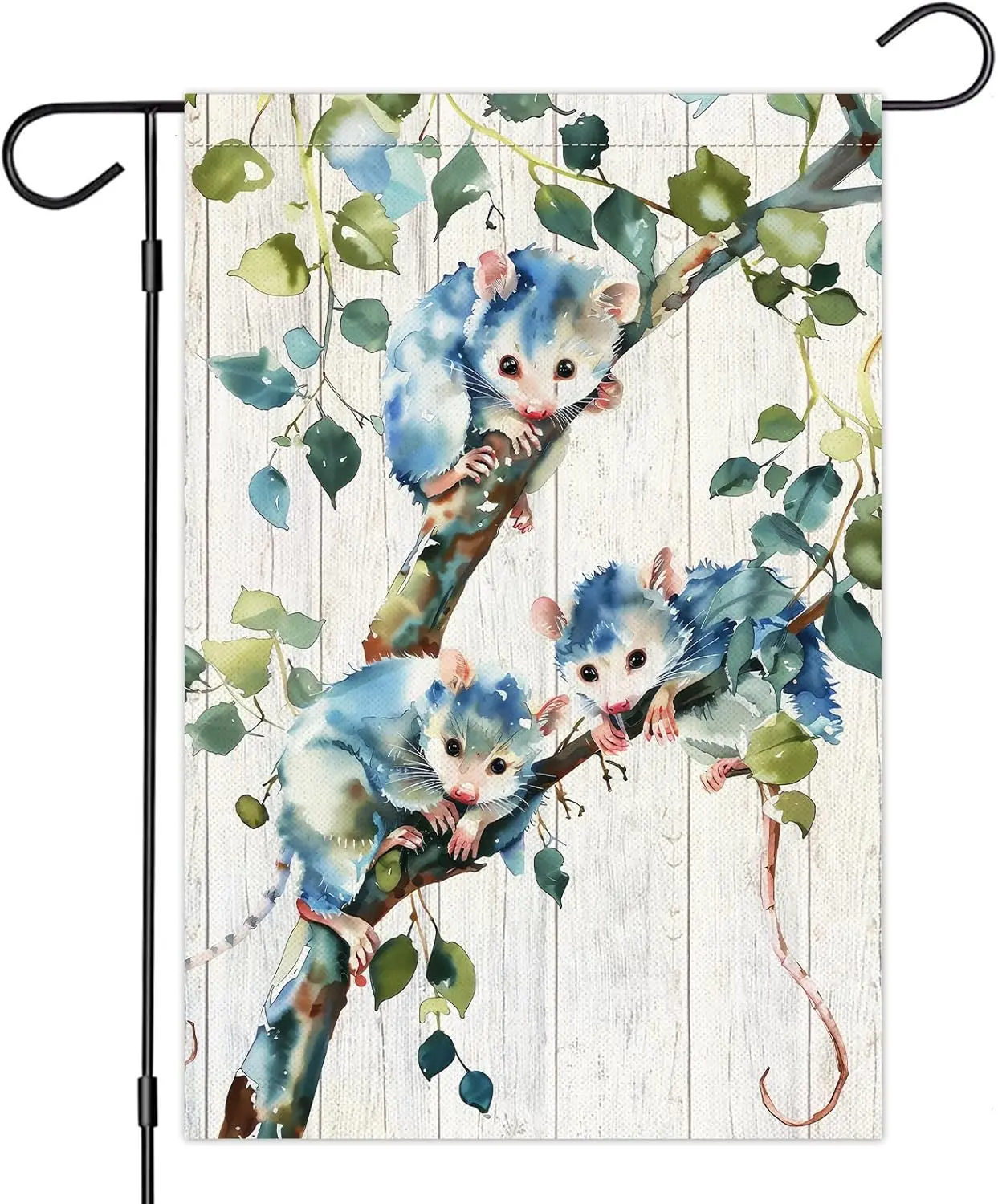 Opossum Garden Flag - Funny Animal Garden Flag - Double Sided 12x18 Inch - Pretty Garden Flag For Outdoor Yard, Off White