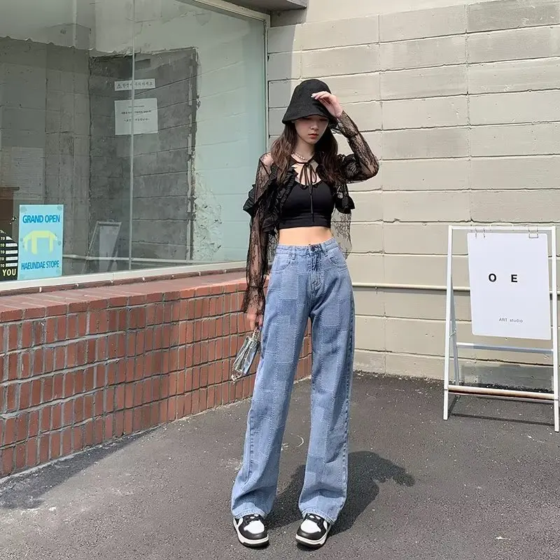 

Spring and Autumn Fashion Casual Trousers Straight Leg Dragging High Waist Wide Leg Baggy Wide Leg Jeans Design Unique Straight-