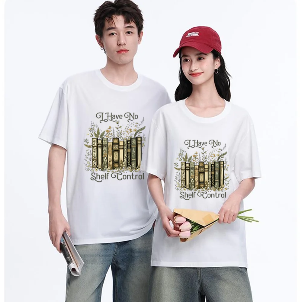 Bookshelf Flowers Quote Printed T Shirt Breathable Fabric S-XXL Personalized Custom Casual Short Sleeve Tee Aesthetic Graphic To