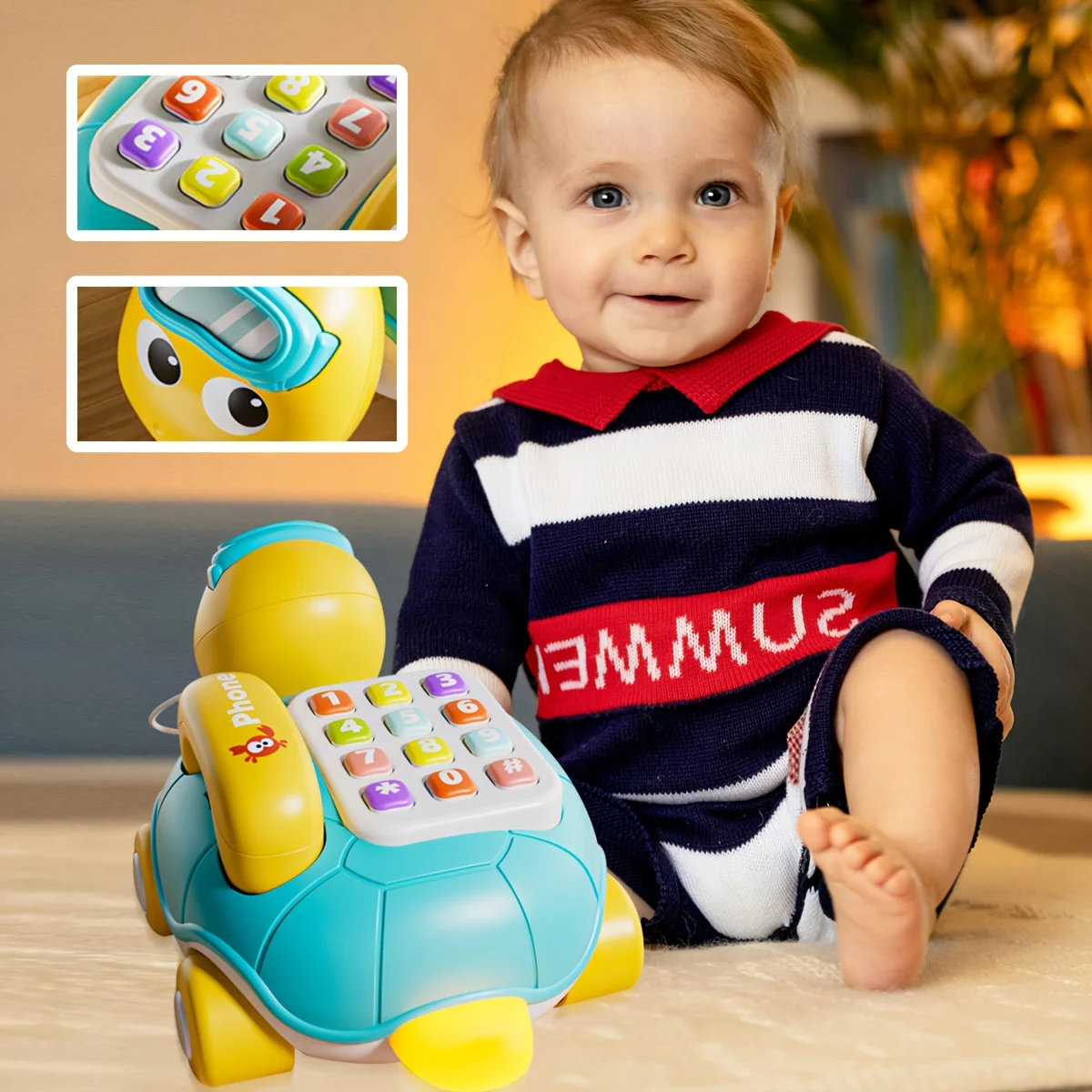 هاتف موسيقى السلحفاة، هاتف محاكاة لعبة الأطفال متعدد الوظائف، تطوير اللغة المبكرة والمهارات الاجتماعية، هدايا عيد الميلاد المثالية #3