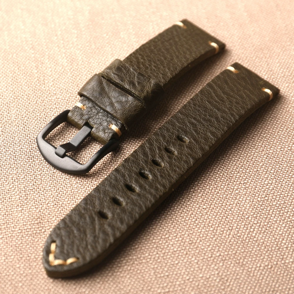 High-end Genuine Leather Strap, Italian MBOX Head Cowhide, 20MM 22MM 24MM Vintage Brown Green Black Soft Bracelet Men Watchband