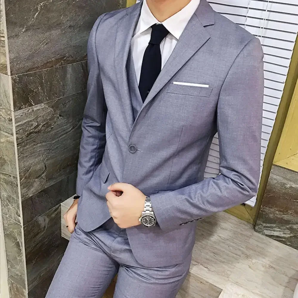 2022 Men Suit 3 Piece Men Wedding Suit Slim Solid Color Business Office Formal Suit Vest Blazer Pants Set costume homme mariage