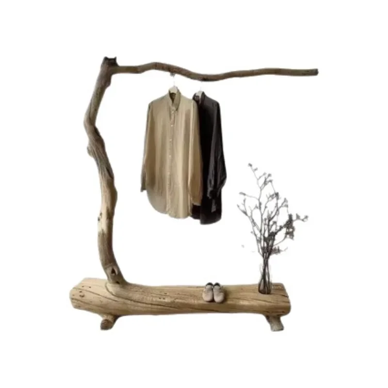 Wabi Sabi Wind Coat Rack Log Design Hanging Rack Simple and Practical Bedroom Cloakroom Solid Wood Design Hanging Rack