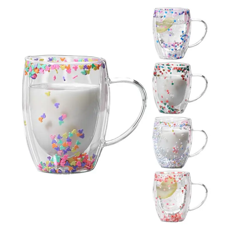 Double Walled Glass Cup Aesthetic Clear Insulated Glass Coffee Mug High Borosilicate Glass Mug Beer Juice Coffee Water Cup 300ml