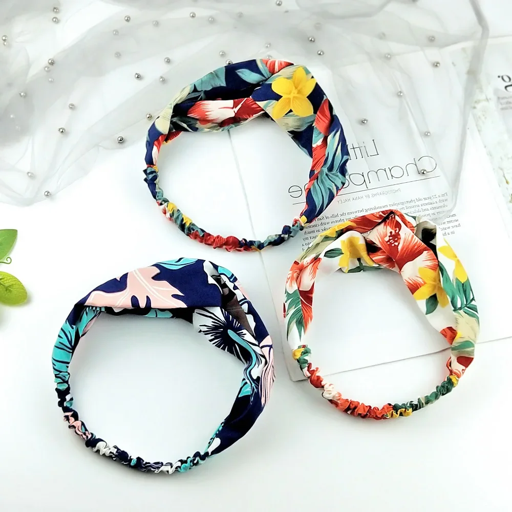 Fashion Women Summer Hair Bands Print Flower Headbands Fashion Vintage Cross Turban Bandage Bandanas Hair Accessories Headband