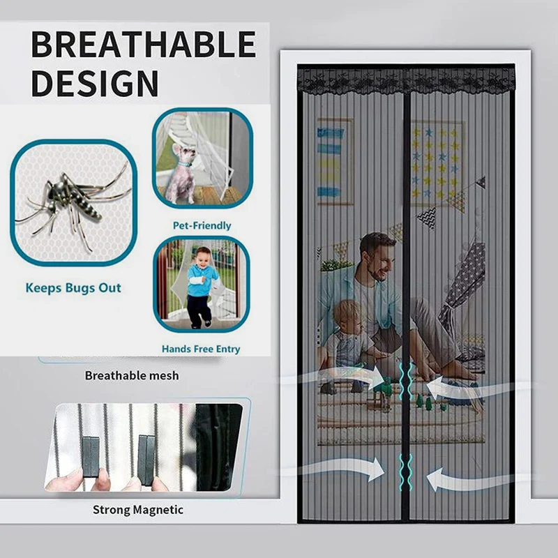 Magnetic Screen Door Curtain Anti Mosquito Complete set of mosquito Fly Bug Screen Mesh Automatic Closing Door Kitchen Curtain