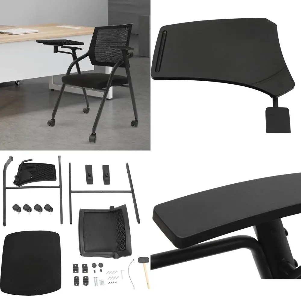 

Wheeled Ergonomic Mesh Chair with Armrests for Conference and Training Rooms (Set with Table)