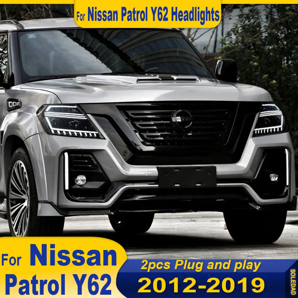 Car Headlights for Nissan Patrol 2012-2019 Y62 LED DRL Sequential Moving Turn Signal Styling Head Light LED Lens Auto Assembly