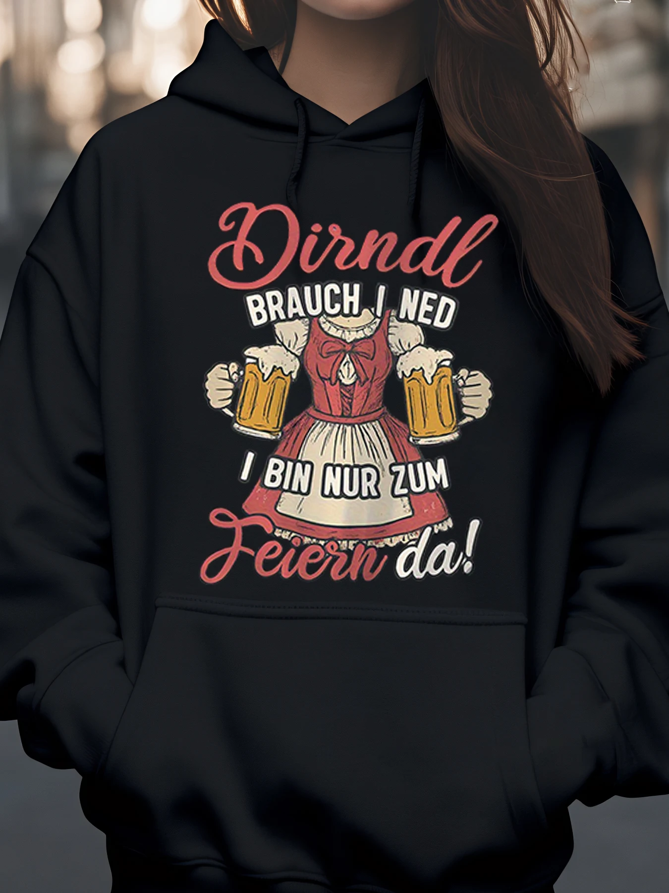 Dirndl Beer Print Hoodie Oktoberfest Casual Wear Roupa de festival feminina