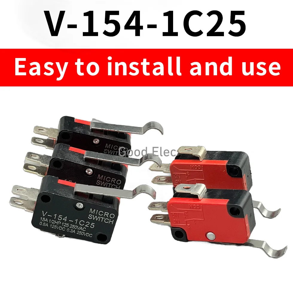 5PCS V-154-1C25 Small travel switch V-154-1C25 Limit self-reset micro micro switch Micro travel point switch 3 pin 15A