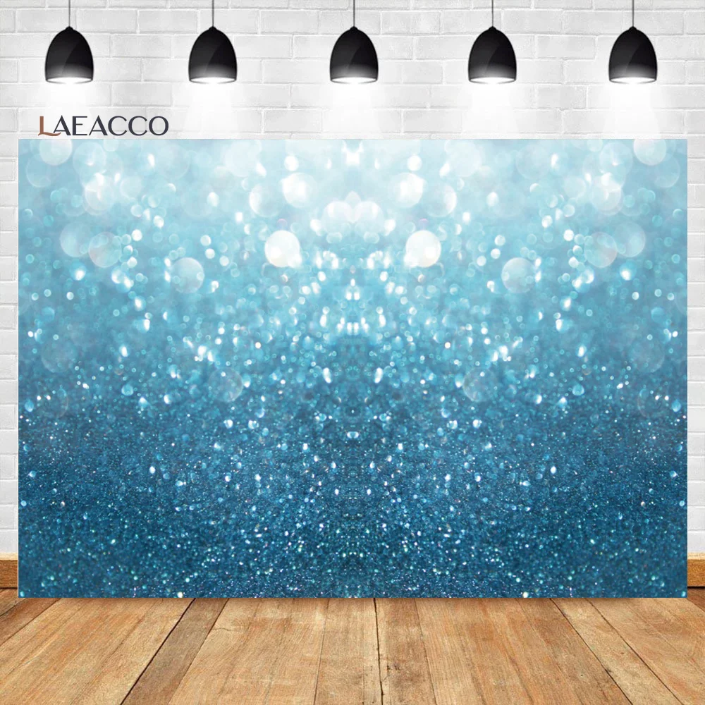 Laeacco Blue Dream Light Bokeh Backdrop Glitter Spots Abstract Starry Baby Shower Kids Birthday Portrait Photography Background