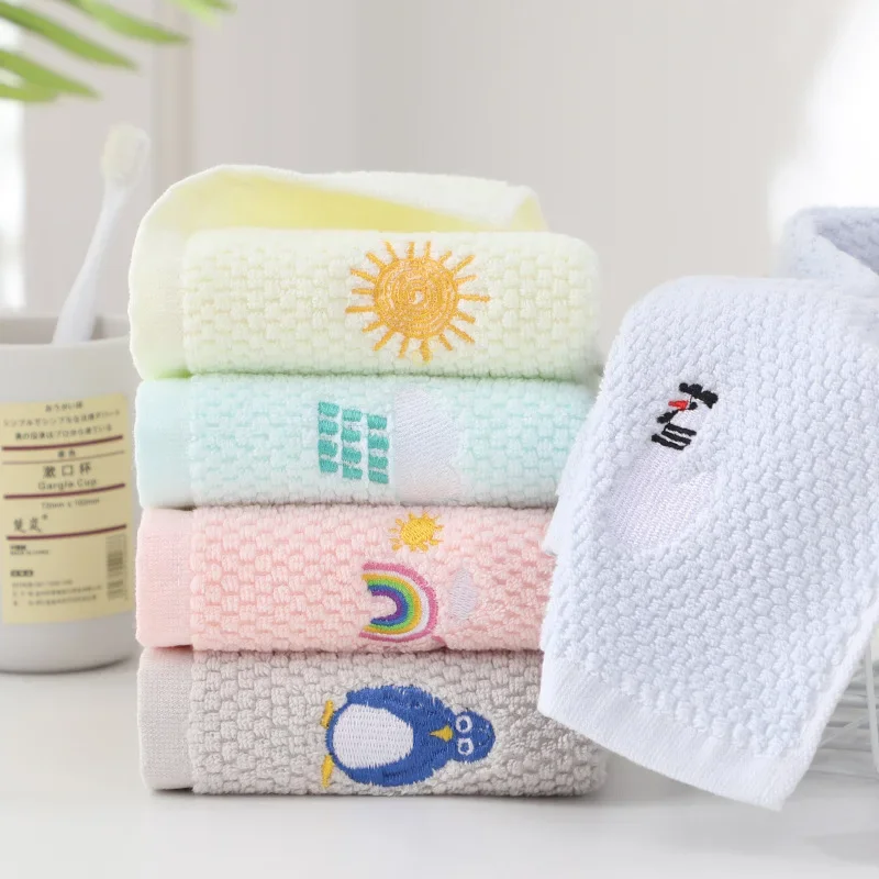 1PC Children Towels Baby Face Towel Soft Embroidered Weather Cotton Bath Towels for Newborn Kids Handkerchief Shower Washcloth