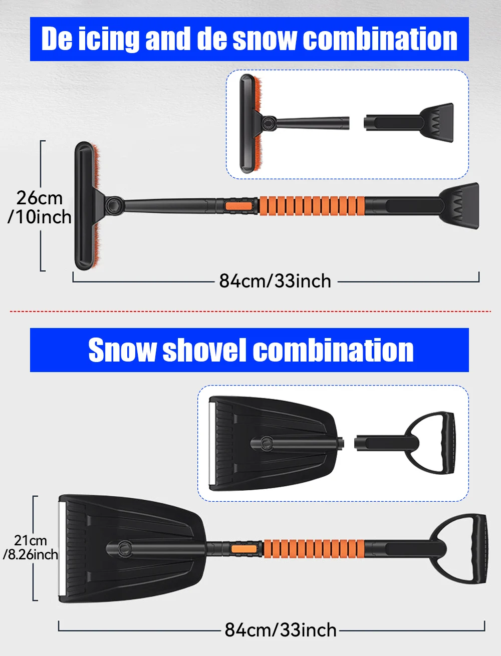 Description Picture 4 of item3/5-in-1 Car Glass Snow Cleaning Brush Shovel Winter Ice Scraper Detachable Snow Shovels Rotating Brush Head Ice Removal Tool