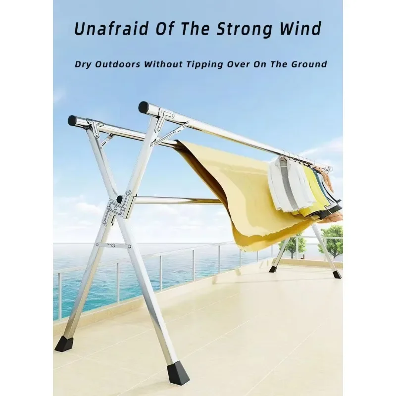 Floor-standing clothes drying rack Stainless steel floor folding X-shaped balcony hanger indoor and outdoor Clothes  rod