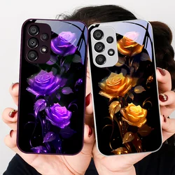 Brilliant Rose Blue For Samsung Galaxy Note 10 Plus S20 21 FE S23 Ultra S8 9 A70 72 73 50 51 52 53 Tempered Glass Phone Case