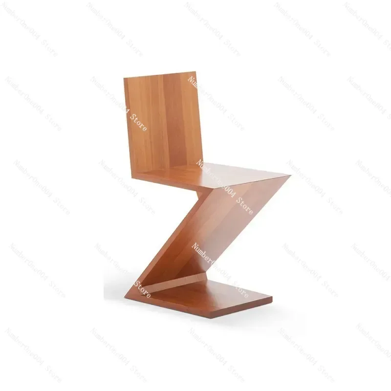 

For Z-shaped Home Dining Chair Medieval Home Chair Imitation Zigzag Designer Dining Chair Solid Wood Backrest Stool Creative