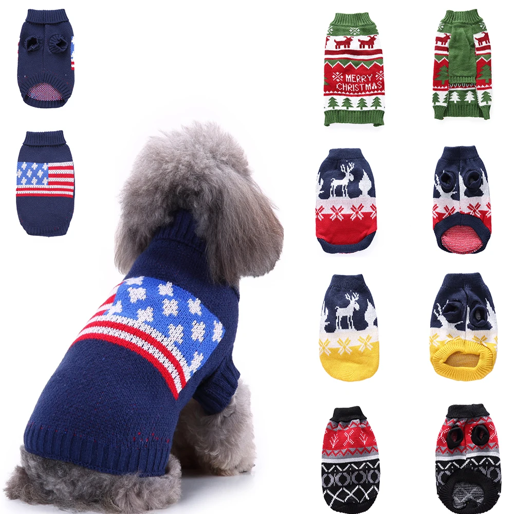 Christmas Pet Sweater Cartoon Dog Clothes Warm for Small Yorkies Chihuahua Winter Pet Cat Clothing Coat Knitting Crochet Apparel