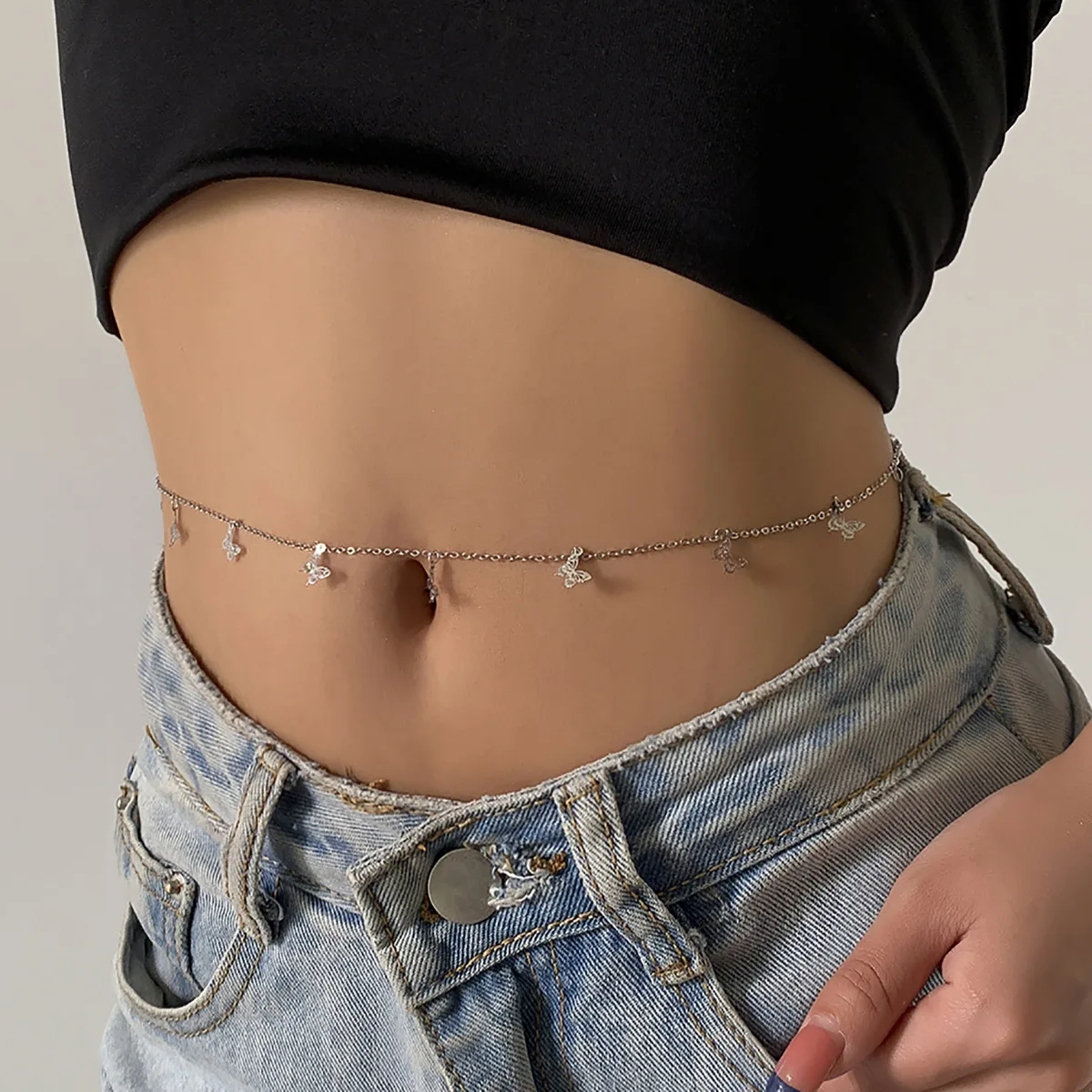 Fashion Simple Hollow 3D Small Butterfly Waist Chain Women's Fashion Jewelry Retro Hip Hop Thin Chain Body Chain Gift for Her