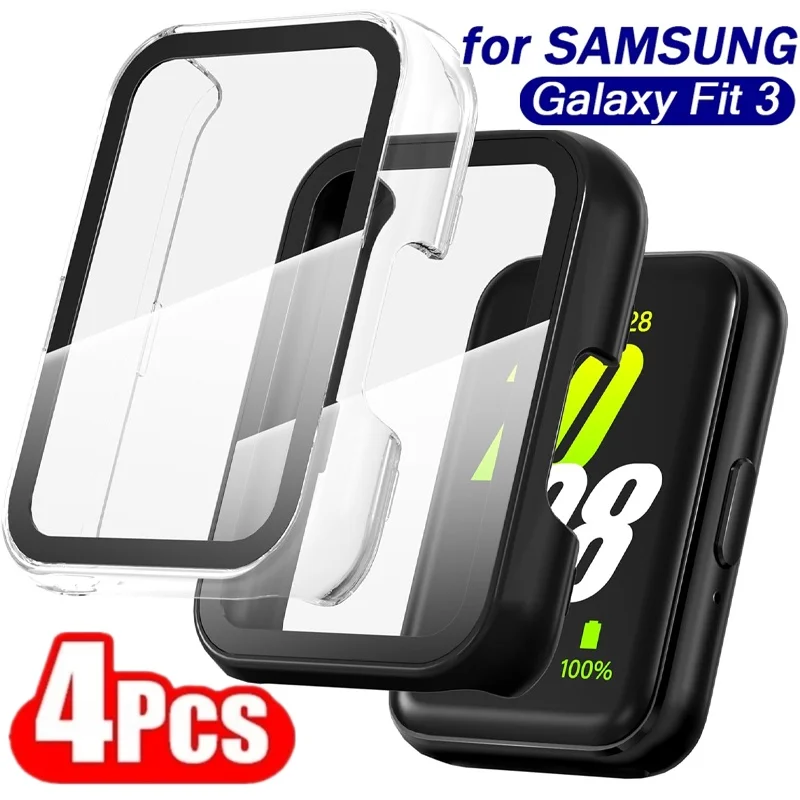 Case For Samsung Galaxy Fit 3 Smartwatch Full Coverage Tempered Glass Screen Protector Hard PC Bumper Shell For Samsung Fit3